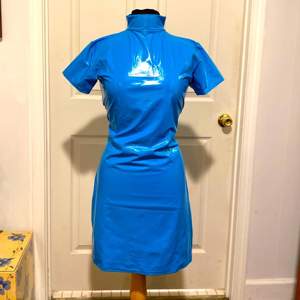 Custom Suzi Fox PVC vinyl blue mini dress